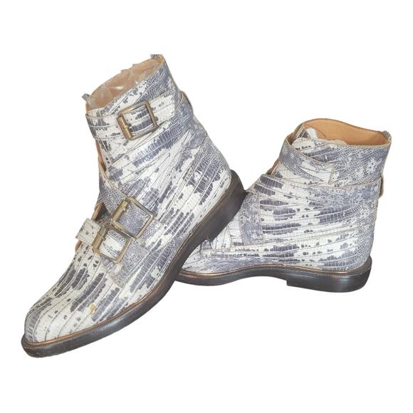 John Fluevog Modvogs Darin Boots Snake Print Leather Buckle Booties Women's US 6 - Picture 5 of 12